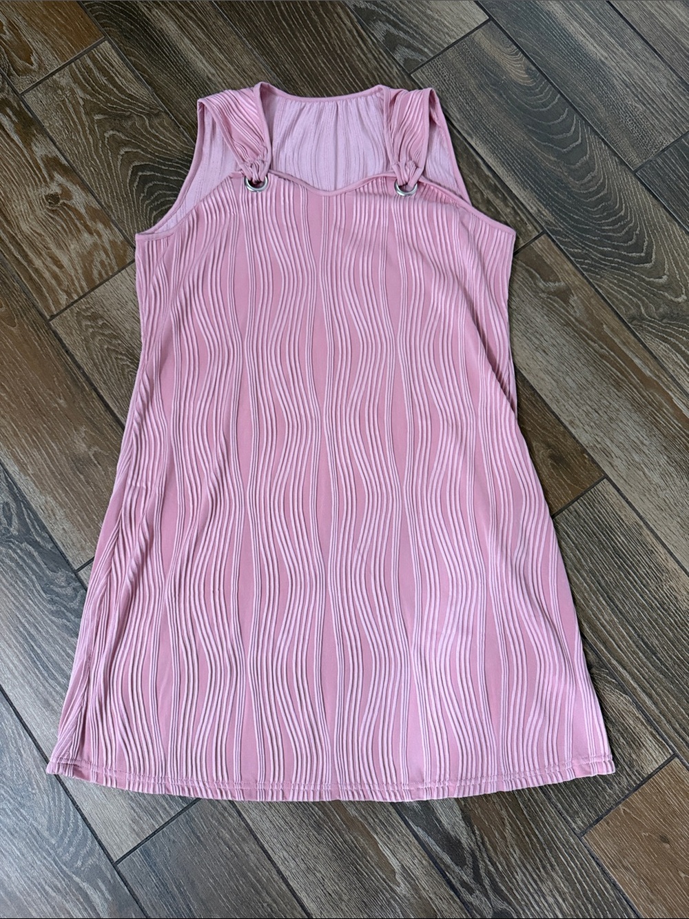 Women’s Sleeveless Pink Midi Dress with Textured Wave Knit - XL